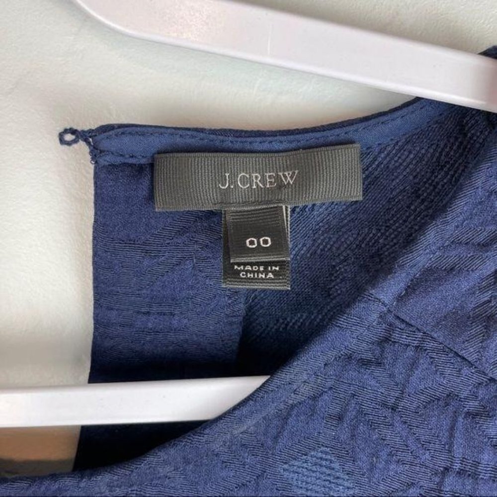 J Crew Blue Brocade Quilted Zip Layering Top Womens Size 00 3/4 Sleeve Side Zips - Picture 4 of 9